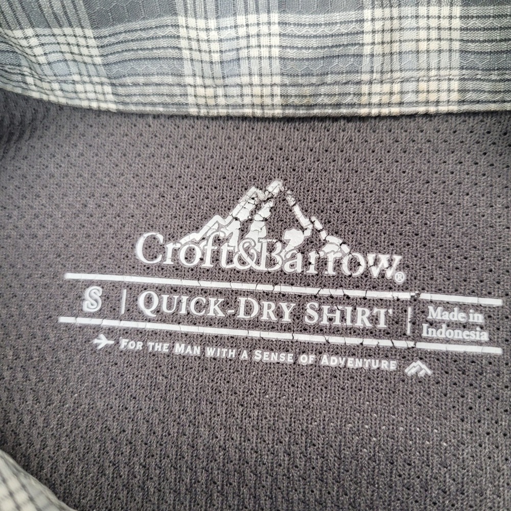 Croft & Barrow Mens Small Quick-Dry Short Sleeve Plaid Fishing Hiking Shirt Gray - Picture 3 of 6